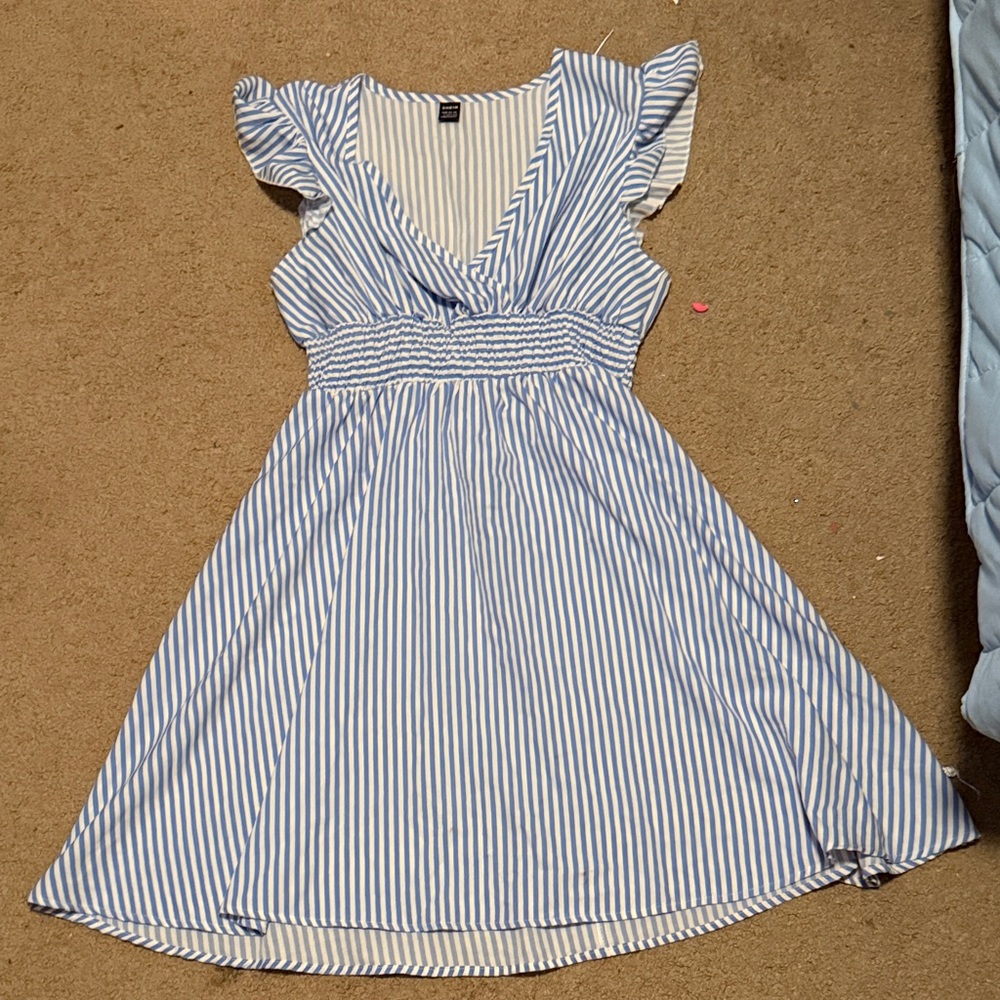 SHEIN Blue and White Striped Midi Dress